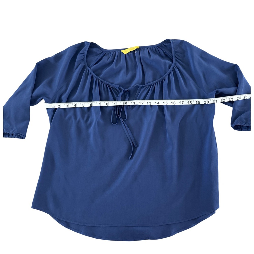 Aaron Ashe 100% Silk Tie Neck Top Women's Small‎ Blue 3/4 Sleeve Blouse - Picture 2 of 8
